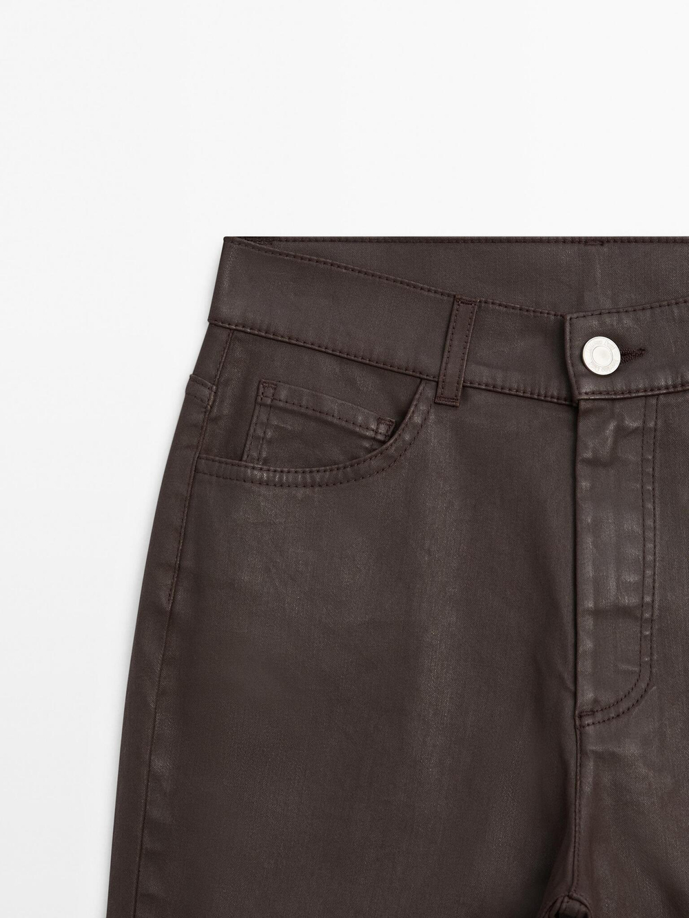 Massimo Dutti Брюки прямого кроя с высокой посадкой и вощеным покрытием, коричневый