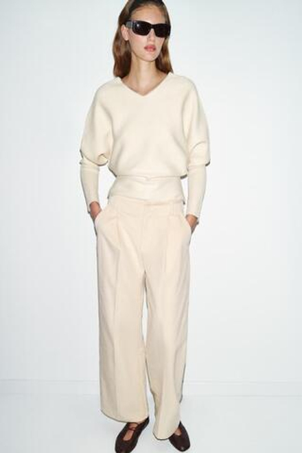 ZARA ПРЯМЫЕ БРЮКИ ИЗ ВЕЛЬВЕТА, ЭКРЮ