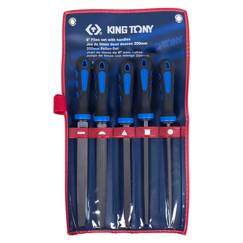 KING TONY (1005GQ) Набор напильников 200 мм, двухкомпонентные рукоятки, 5 предметов