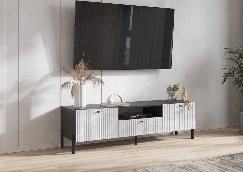 Тумба ТВ Оливия (малая) (металл), Графит, Мрамор Глянец