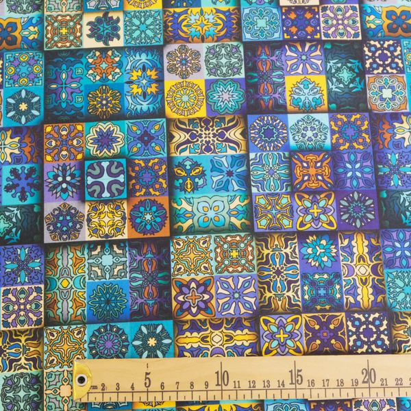 МОЗАИКА ЛИЛОВЫЙ С БИРЮЗОЙ 100% хлопок David Textiles 3