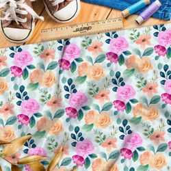 Ткань дюспо мелкие пастельные розы и листва