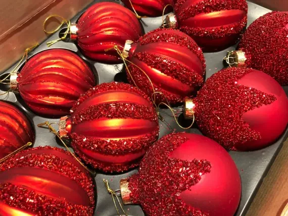 Набор стеклянных шаров Ларанж 80 мм., 12 шт., красный, House of Seasons (84020)