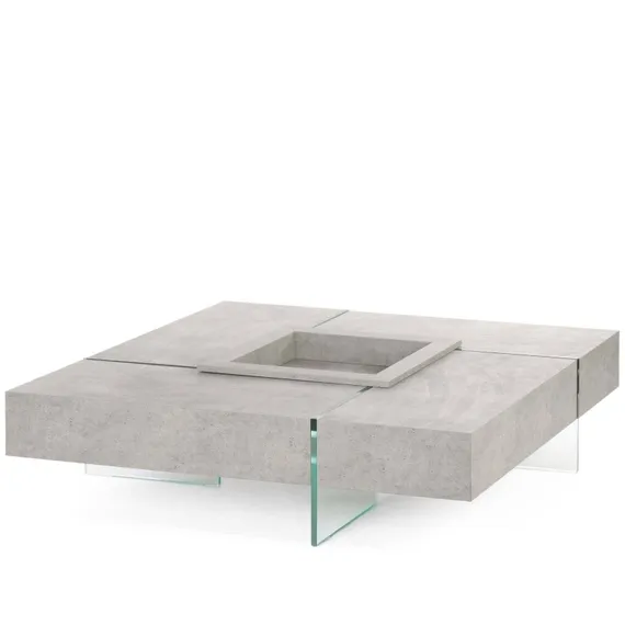 Журнальный стол Beton 119х119 см, стекло закалённое, фибробетон