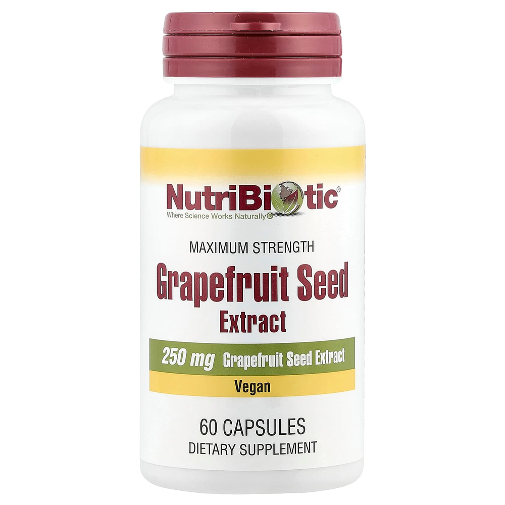 NutriBiotic, экстракт косточек грейпфрута, максимальная сила действия, 250 мг, 60 капсул