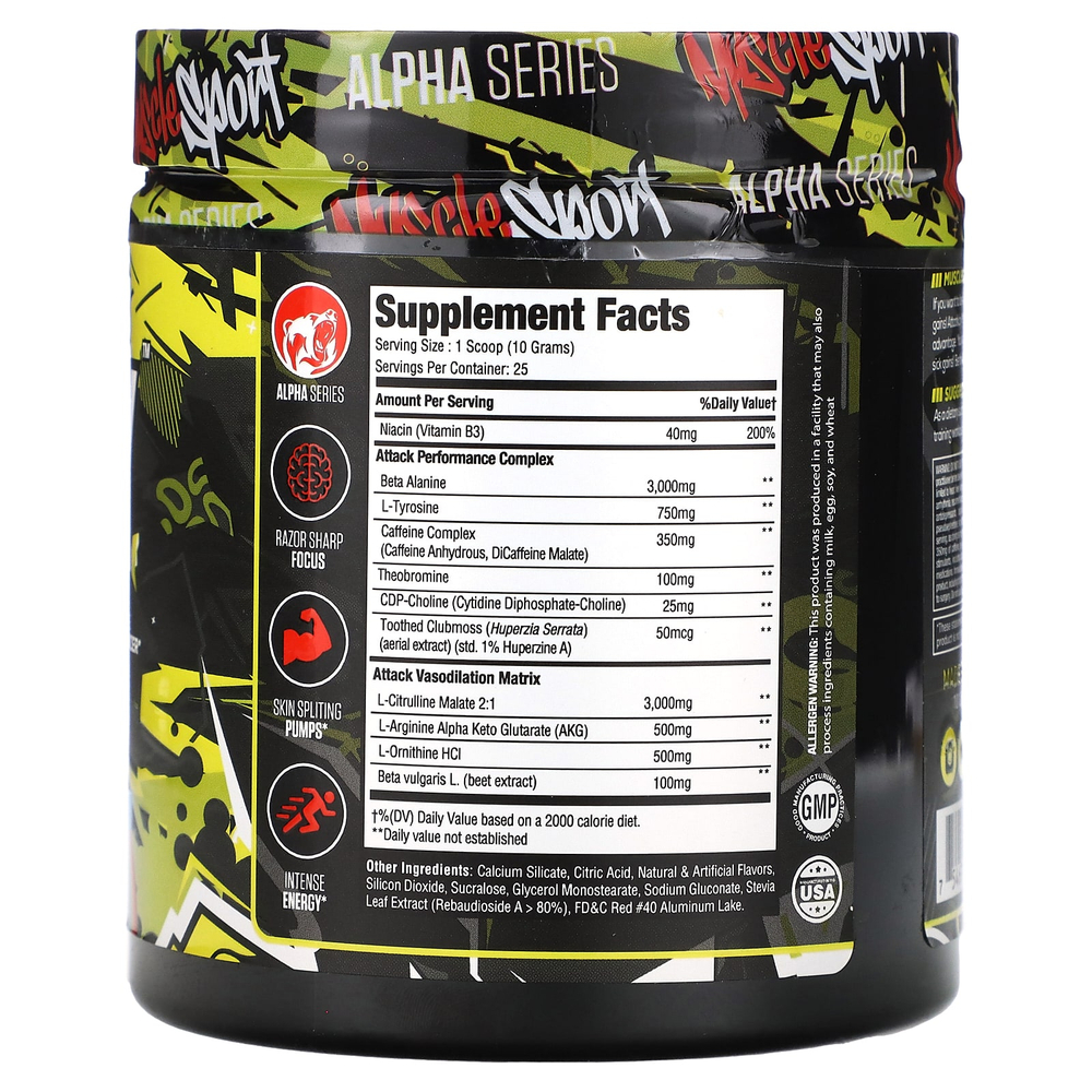 MuscleSport, Атака, предтренировочный комплекс, с радужным фруктом, 250 г (8,8 унции)