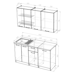 Кухонный гарнитур Алина нормал 1500 мм, каркас ЛДСП, фасад ЛДСП, Белый/Пайн белый