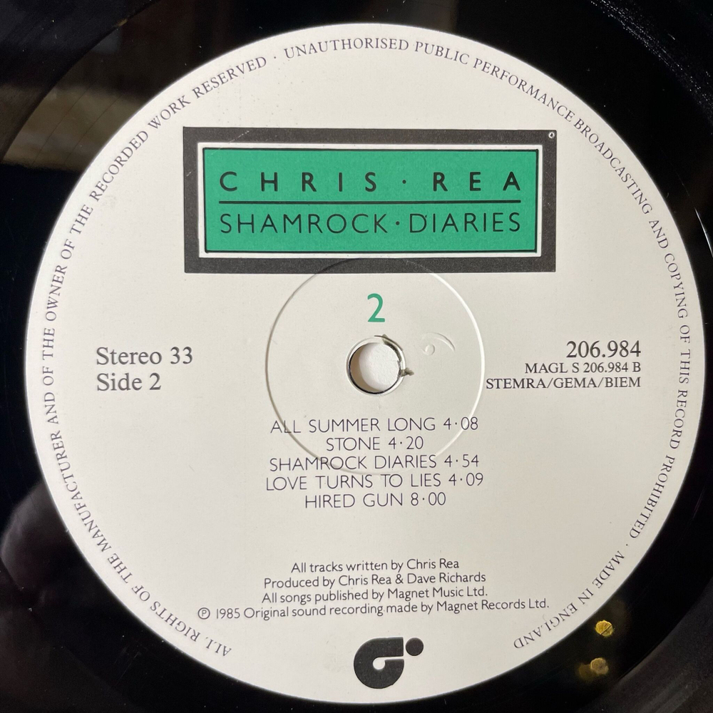 Винтажная виниловая пластинка LP Chris Rea Shamrock Diaries (UK 1985)