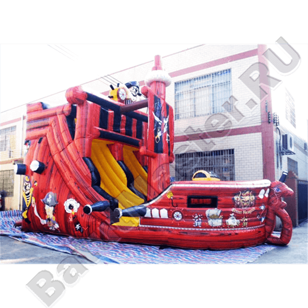 Большой надувной батут-горка "Пиратский корабль"
