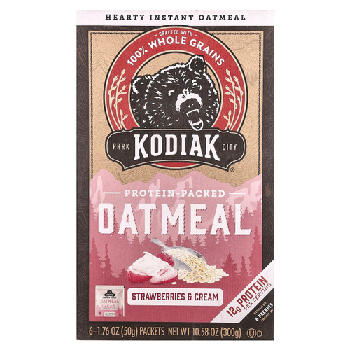 Kodiak Cakes, Овсянка с протеином, клубника и сливки, 6 пакетиков по 50 г (1,76 унции)