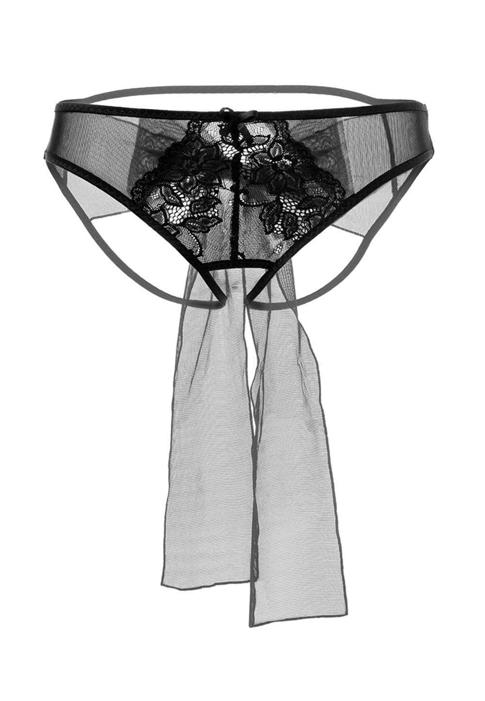 Эротические трусики из стрейч-сетки с бантом черные (42-44)