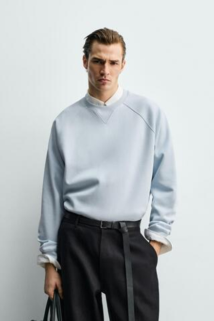 ZARA ТОЛСТОВКА ИЗ ТКАНИ ПИКЕ С ЭФФЕКТОМ ПОТЕРТОСТИ, НЕБЕСНО-ГОЛУБОЙ