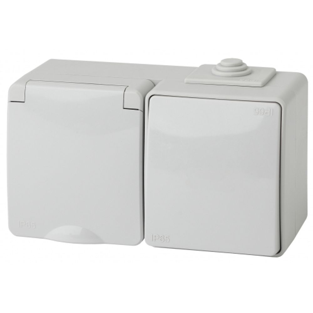 11-7601-03 ЭРА Блок розетка+выкл. гориз. IP65, 16A(10AX)-250В, ОУ, Эра Эксперт, серый