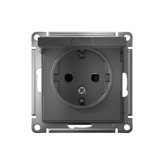 Розетка 1-м СП AtlasDesign 16А IP20 с заземл. защ. шторки с крышкой механизм сталь SE ATN000946