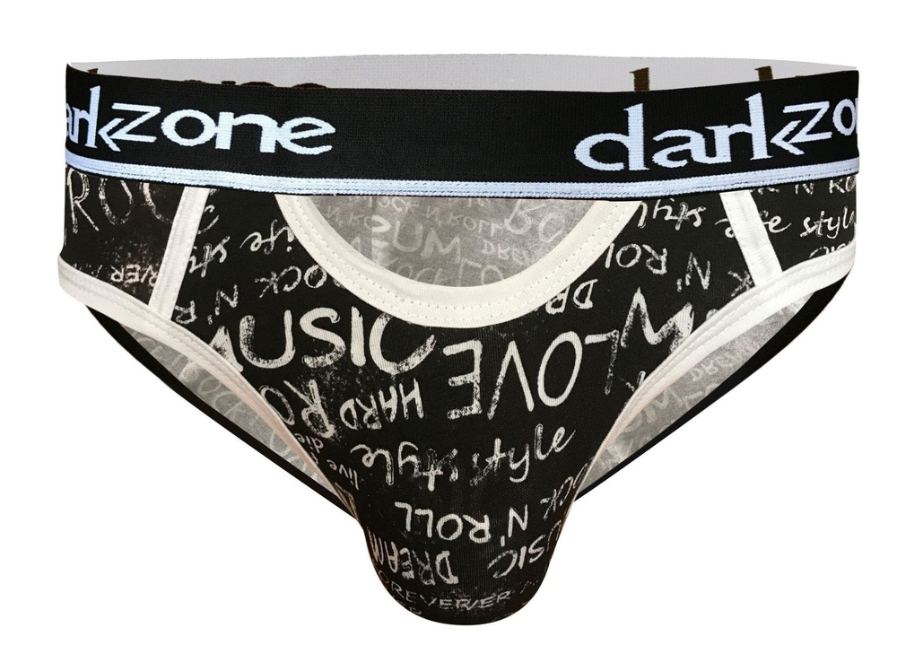 Черные мужские трусы-брифы с вырезом и надписями (Размер: M) (Цвет: черный)