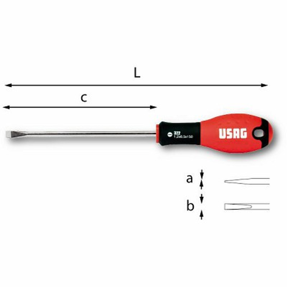 322 Отвертка шлицевая 0,5х3х75, длина 173 мм, USAG (Италия)