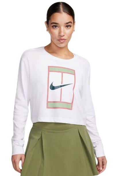 Женская теннисная футболка (dł. Рукава) Nike Dri-Fit Slam Long Sleeve T-Shirt - white/deep jungle
