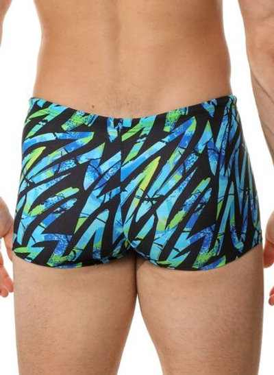Черные плавки-боксеры с цветными зигзагами (Размер: L) (Цвет: голубой с черным)