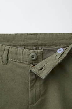ZARA ШОРТЫ ЧИНОС ИЗ СМЕСОВОГО ЛЬНА, ТЕМНЫЙ ХАКИ