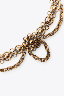 ZARA МЕТАЛЛИЧЕСКИЙ РЕМЕНЬ С ЦВЕТАМИ, РОЗОВО-ЗОЛОТОЙ