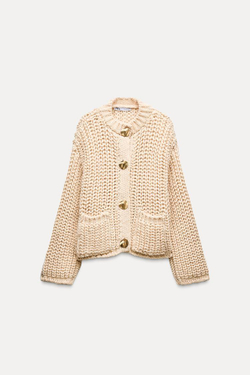ZARA КАРДИГАН КРУПНОЙ ВЯЗКИ, ЭКРЮ