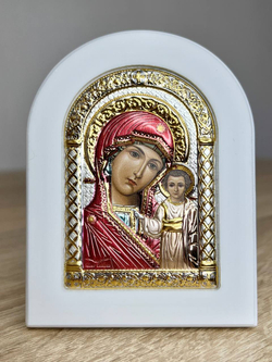 Казанская БМ, арочная, белое дерево, эмаль 105х140