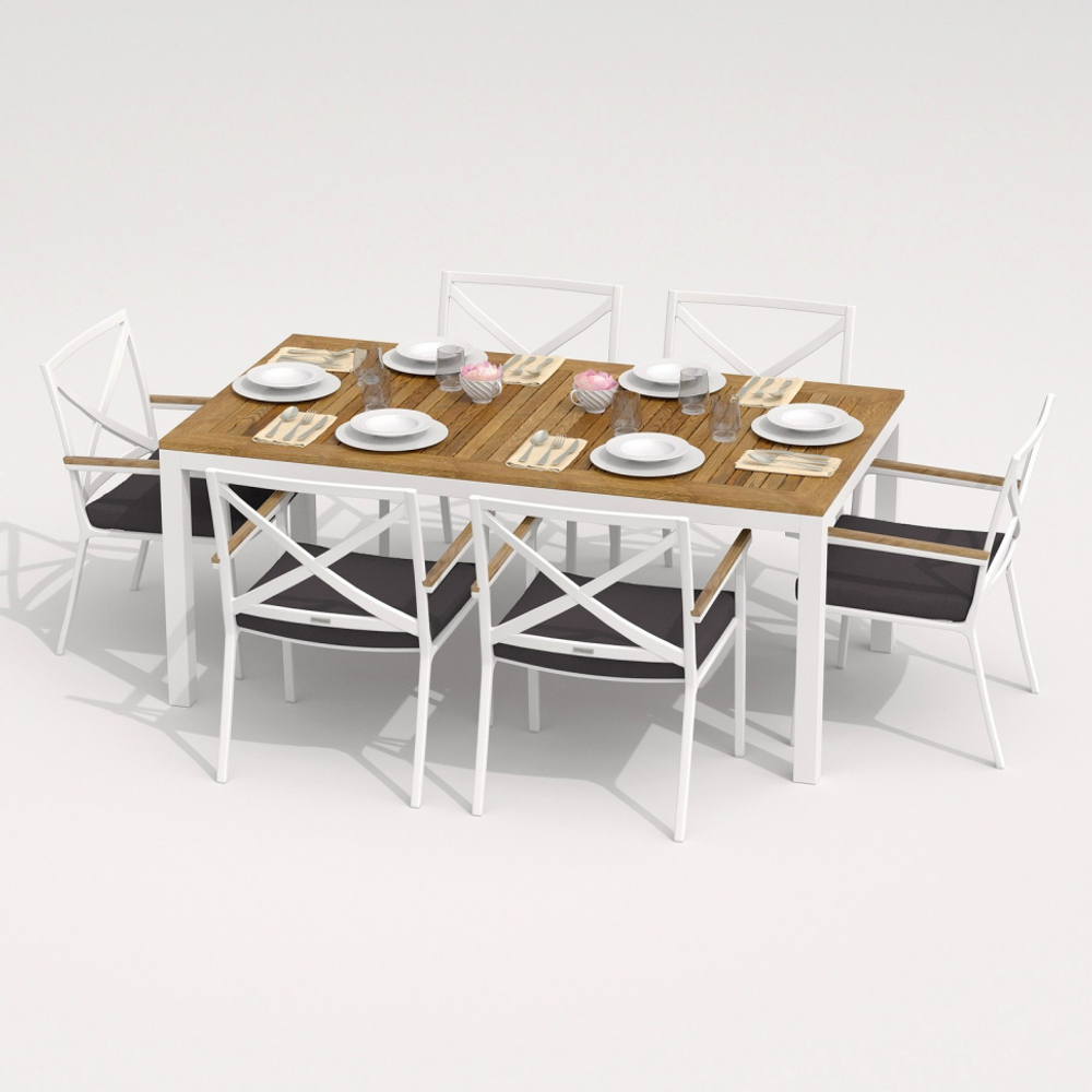 Обеденная группа Ideal Patio ТЕЛЛА  ФЕСТА  каркас белый, стол тик 180, ткань антрацит