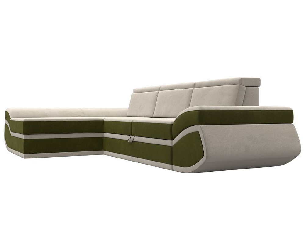 Диван угловой Лига-032 левый угол, Бежевый\Зеленый, Микровельвет, 121649L