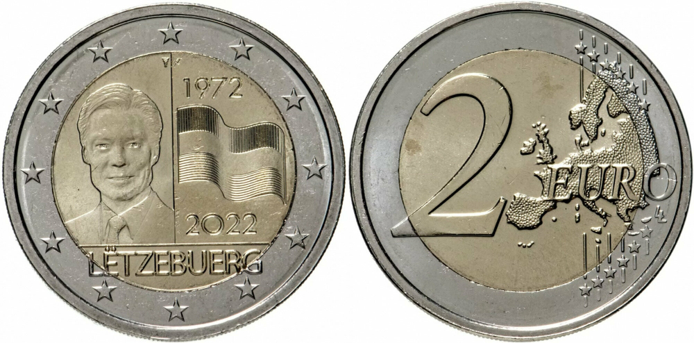 Люксембург 2 евро, 2022 50 лет флагу Люксембурга UNC