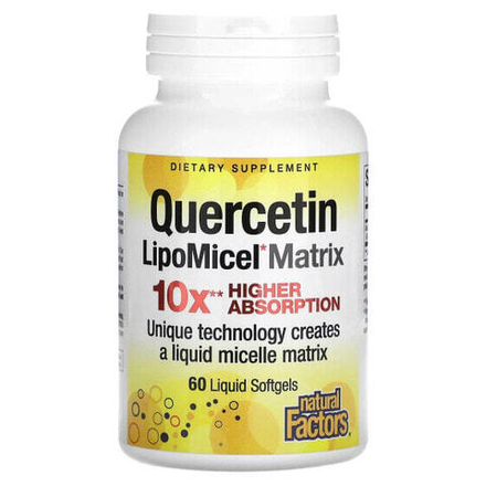 Антиоксиданты Natural Factors, кверцетин, в мицеллярной форме LipoMicel, 60 капсул с жидким содержимым