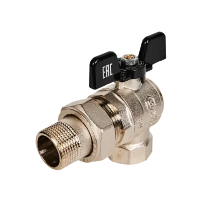 Кран шаровой полнопроходной угловой STOUT - 3/4" (ВР/НР-американка PN50, Tmax 150°C, ручка-бабочка)