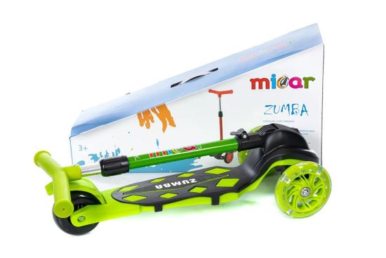Самокат трехколесный со светящимися колесами Micar Zumba 2022 чёрный, зеленый