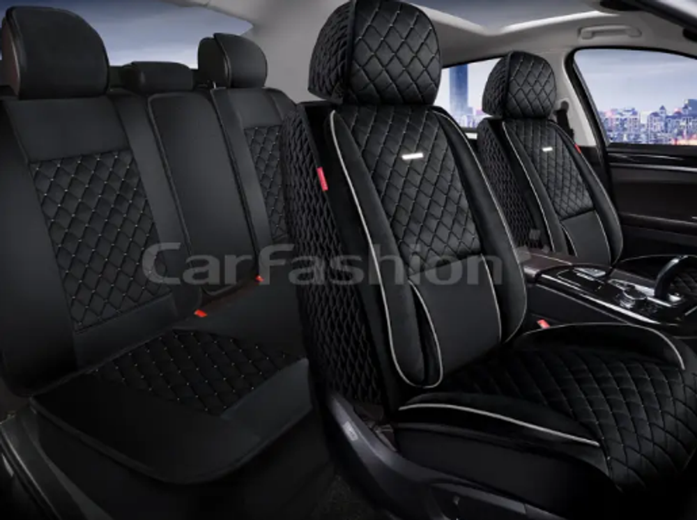 Накидки сидений ПОЛНЫЙ CarFashion (кт) -«ARMADA PLUS» 27350 -Велюр черный/серы (поддержк поясниц+бок