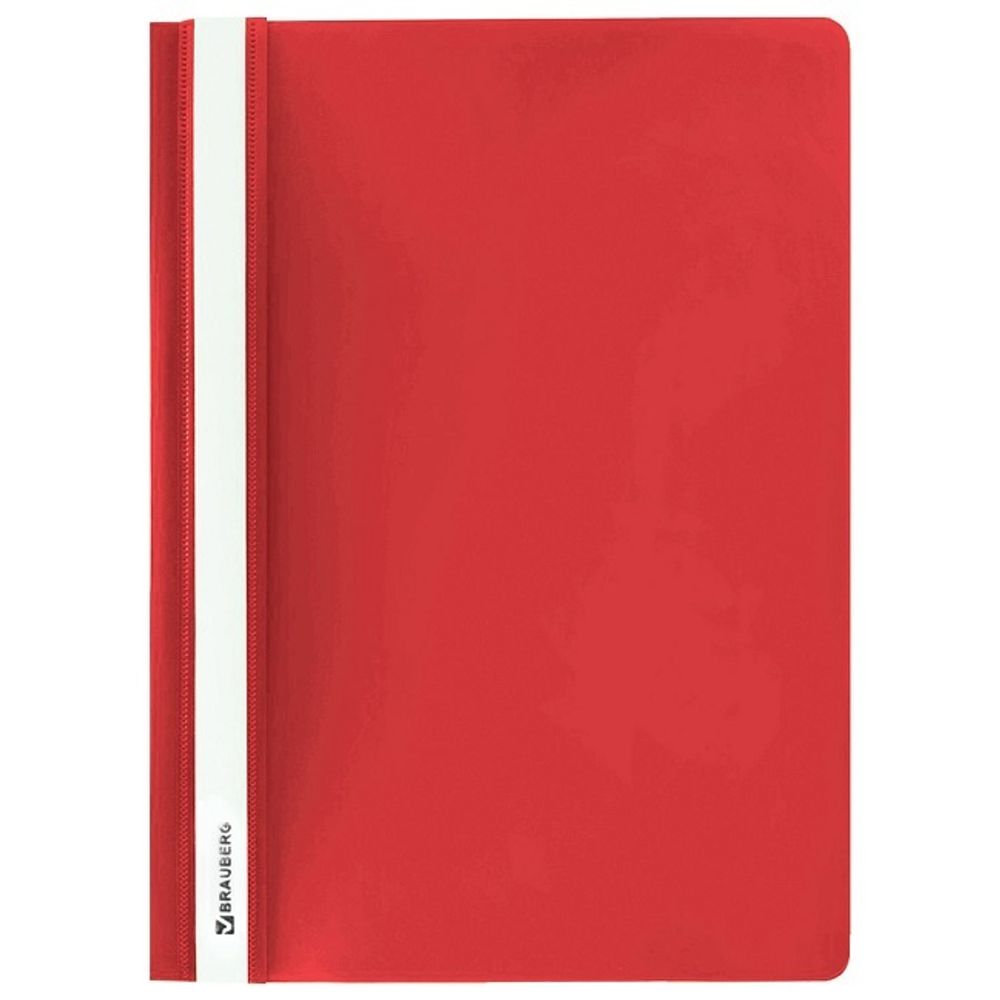 Скоросшиватель с прозрачным верхом А4, пластик 180мкм, Brauberg, красный