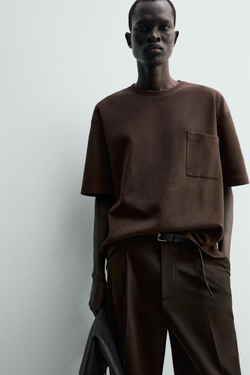 ZARA ТЕХНИЧЕСКАЯ ТОЛСТОВКА С КАРМАНОМ, КОРИЧНЕВЫЙ