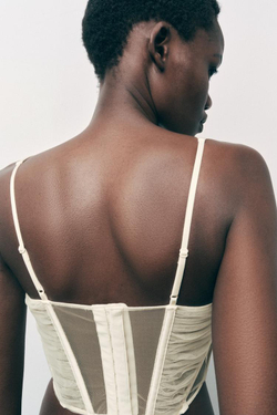 ZARA АТЛАСНЫЙ ТОП-КОРСЕТ, ЭКРЮ