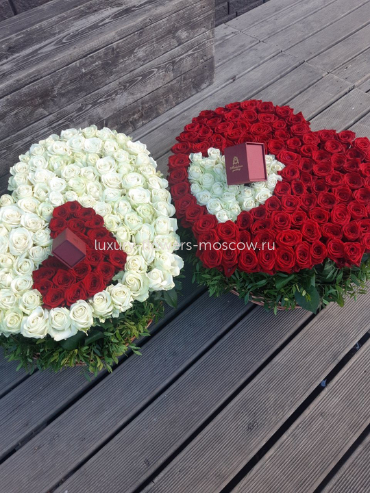 2 Сердца по 151 розе