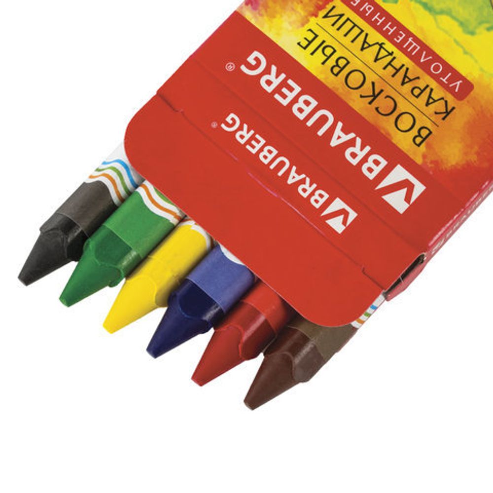 Восковые карандаши утолщенные BRAUBERG "АКАДЕМИЯ", НАБОР 6 цветов, 227286