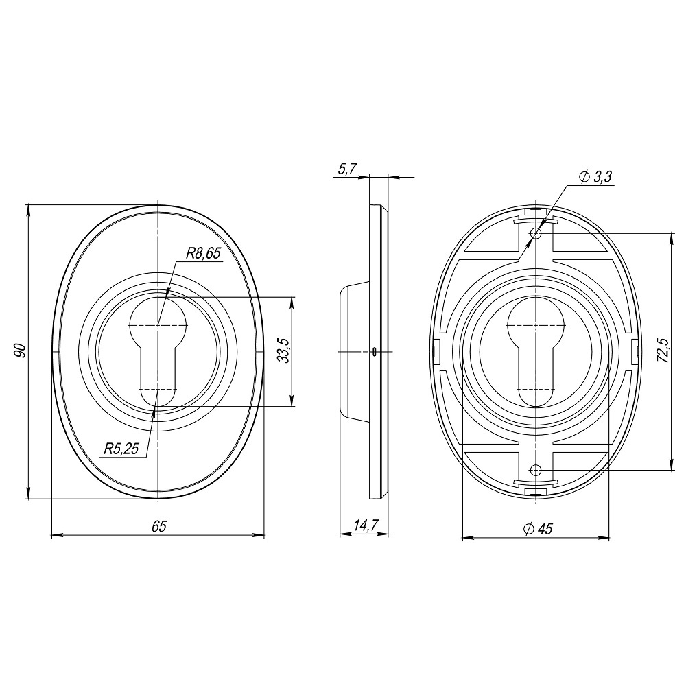 Декоративная накладка утоп. ESC 473 U eco СP ХРОМ на цилиндр
