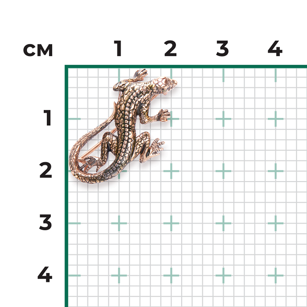 Брошь «Ящерица» из красного золота с эмалью