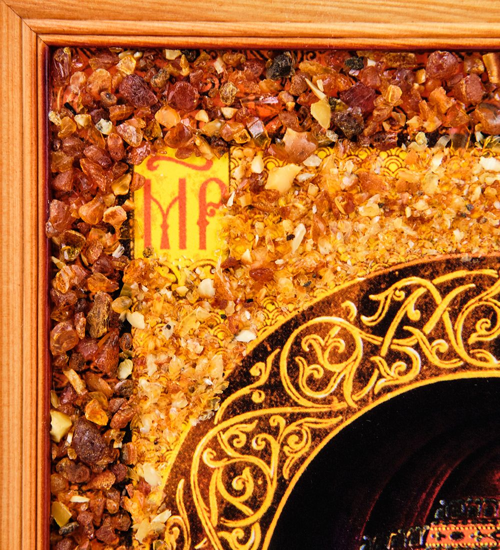 AMB-71/ 4 Икона Божией Матери «Казанская» (с янтарной крошкой) дер.краш.рамка 21х30