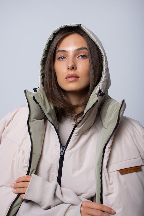 Капюшон-манишка двухсторонняя AH002 бежевый-пыльно-зеленый - фото 3