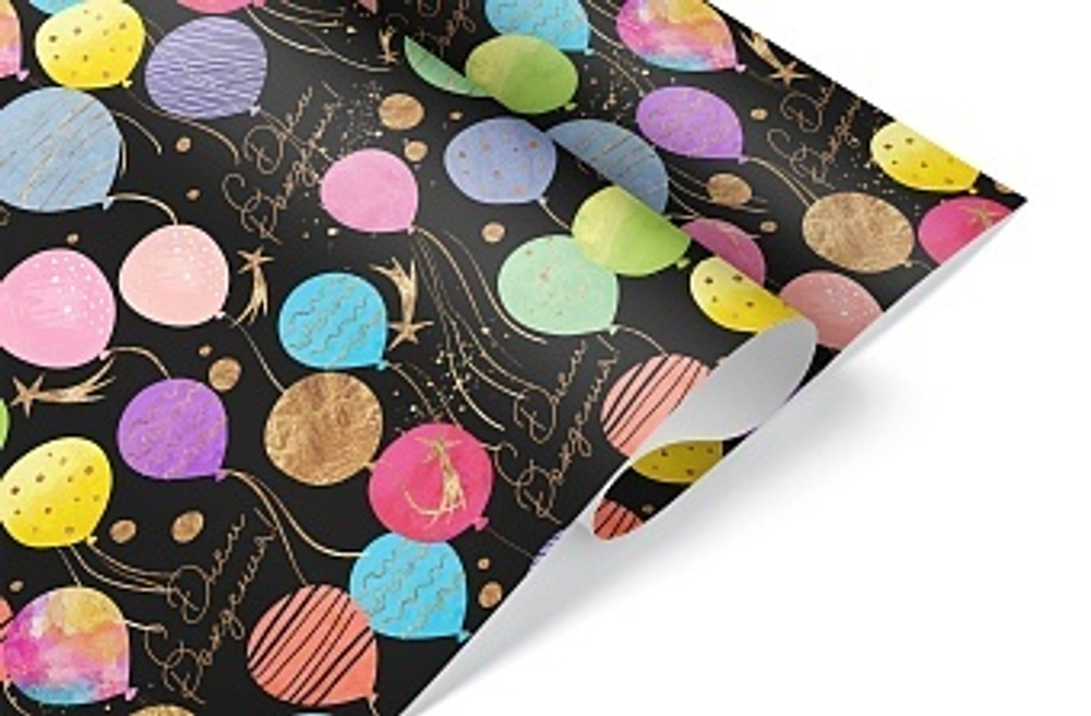 Упаковочная бумага 105гр (0,7*1 м) Воздушные шары, Черный