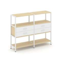 Shelf System Двухсекционный стеллаж трехярусный с ящиками SN.STM-322 Акация Лорка/Белый/Металл Белый