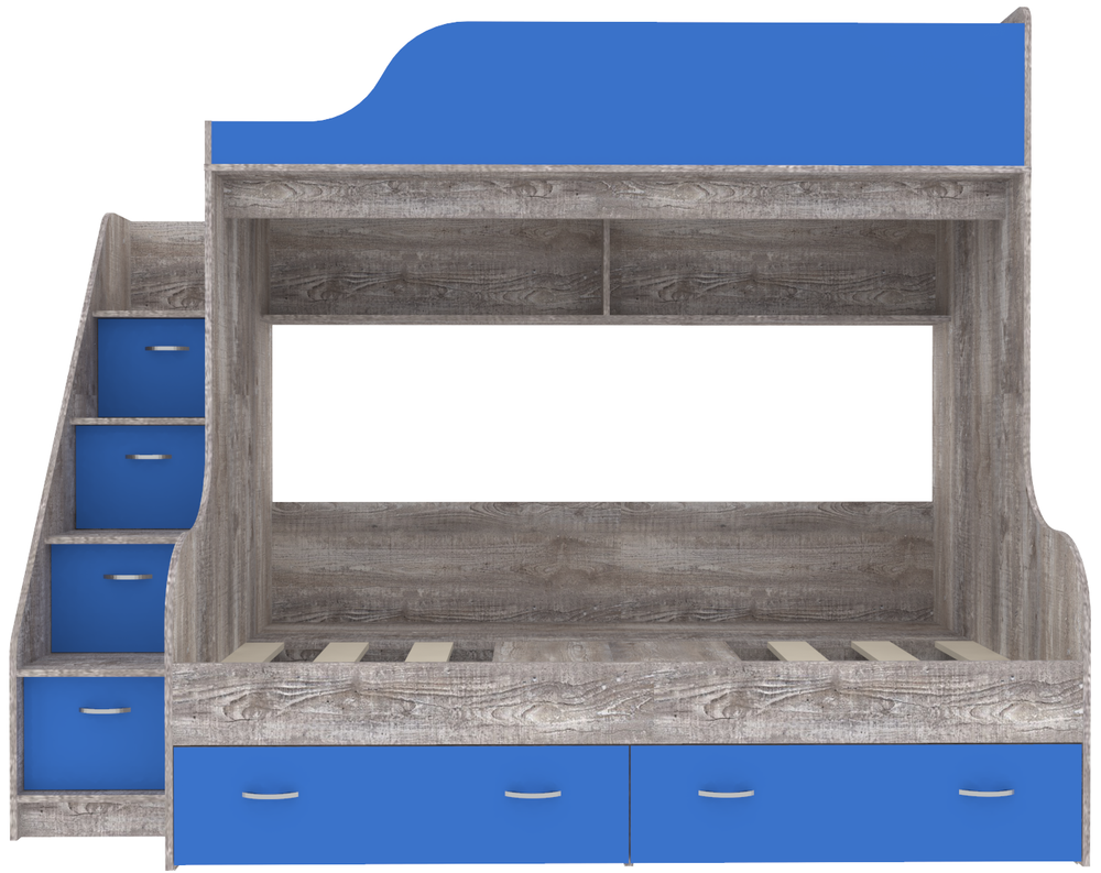 Двухъярусная кровать КарИВи Дуэт-15 с лестницей Комод КарИВиом Бетон Светло-синий, голубой