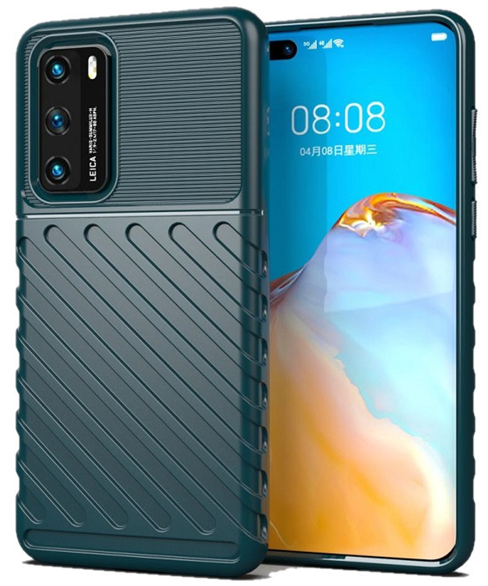 Чехол темно-зеленого цвета на Huawei P40 с текстурным рисунком, серии Onyx от Caseport