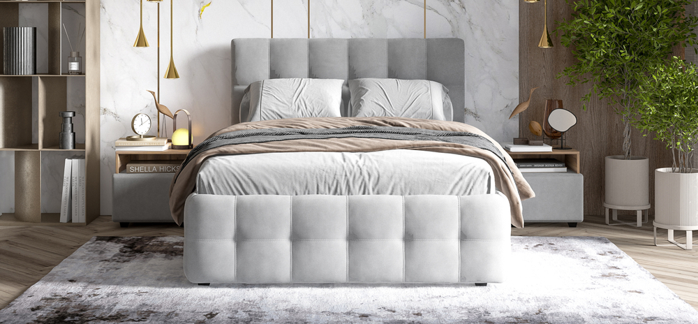 Босс Кровать+ПМ 140 Велюр Монолит сталь