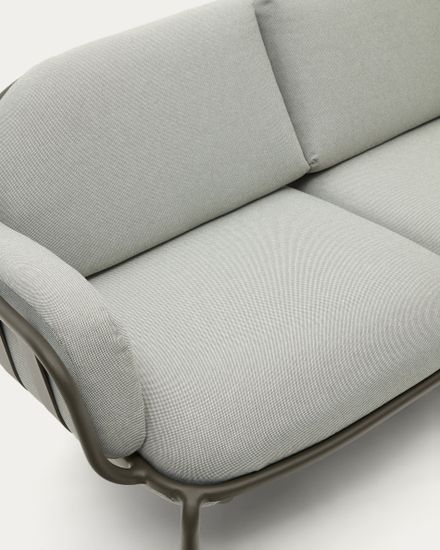 Уличный диван Joncols из серой ткани и зеленым алюминиевым каркасом 164 см