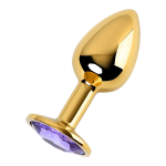 Золотистая коническая анальная пробка 7см с фиолетовым кристаллом ToyFa Metal 717004-15