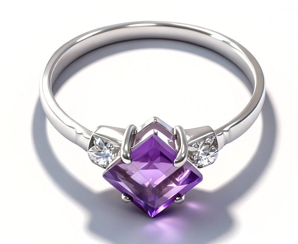 Ювелирное кольцо, серебро 925, вставка аметист и фианиты